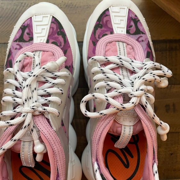 Versace Chain Reaction Chunky Sole Pink and White Sneakers - Picture 5 of 8